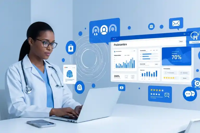 Medical practice website dashboard showing patient engagement, online appointments, and healthcare analytics